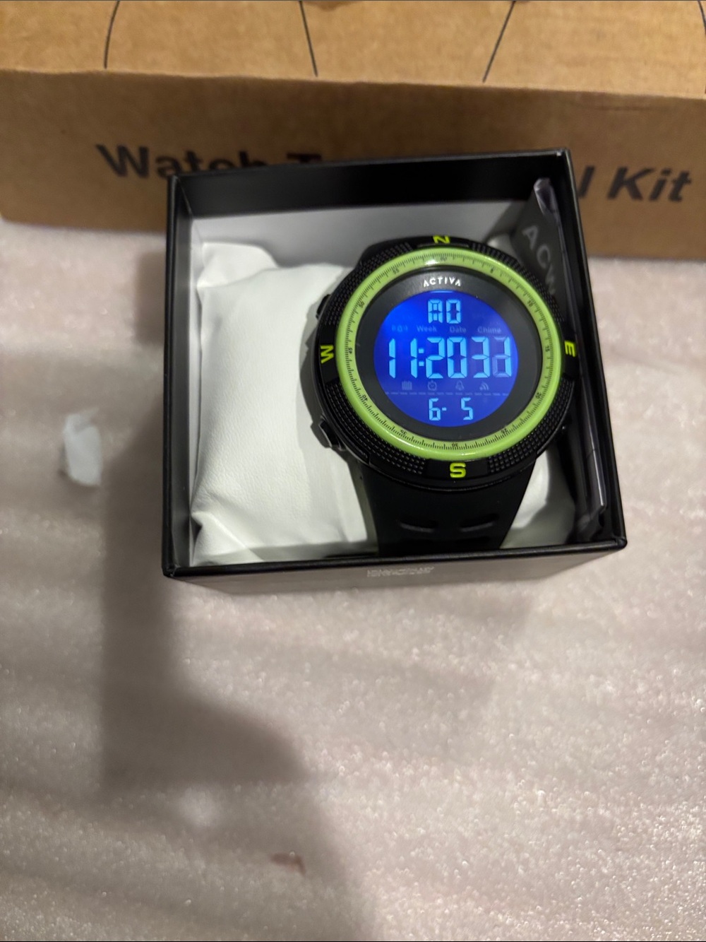 Ativa Black Watch with Lime Green Bezel and Blue Display